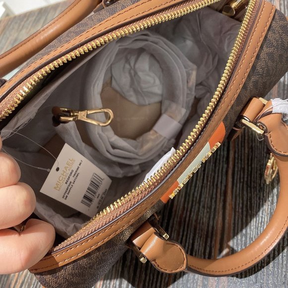 MK Bedford SM Duffle Satchel Crossbody  BrownMulti - Picture 5 of 6